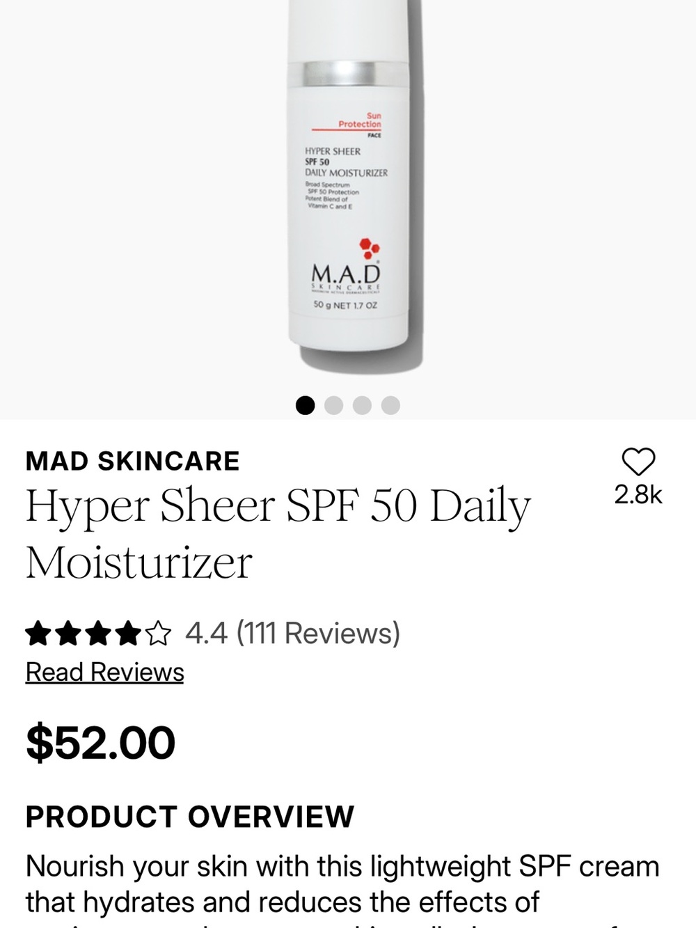 Hyper Sheer SPF 50 Daily Moisturizer — White